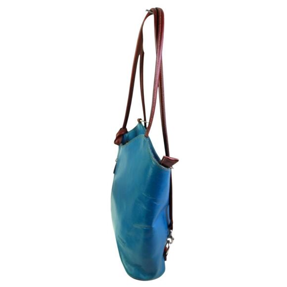 Florence BLUE GENUINE LEATHER BROWN TRIM SHOULDER BAG CONVERTIBLE BACKPACK PURSE main image 14